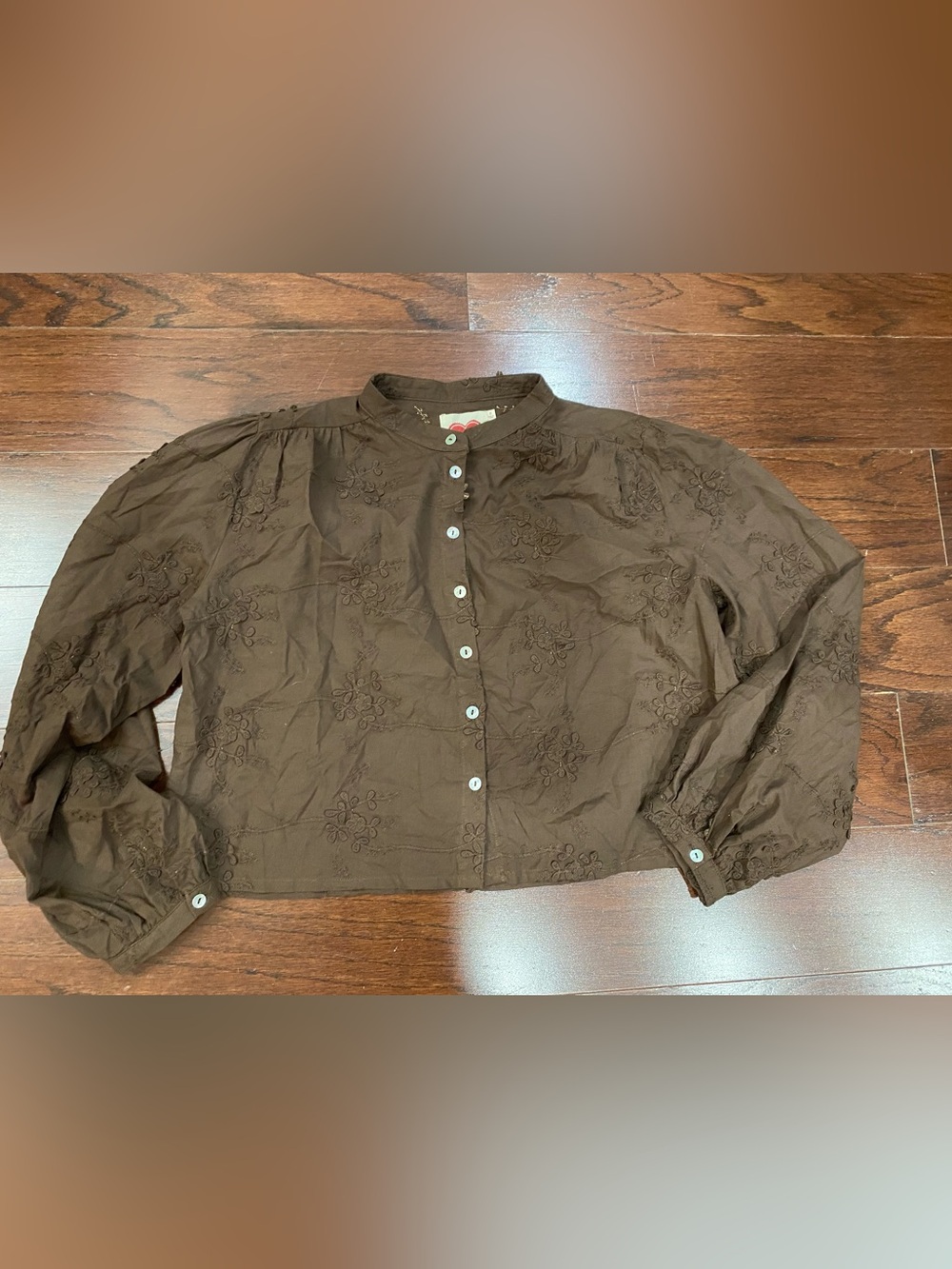 LovLov Elegant Lace Embroidered Cotton Top - Brown